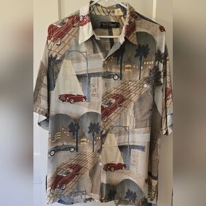 Tori Richard Vintage RARE Multicolor Corvette Car Print Men's Shirt Size L